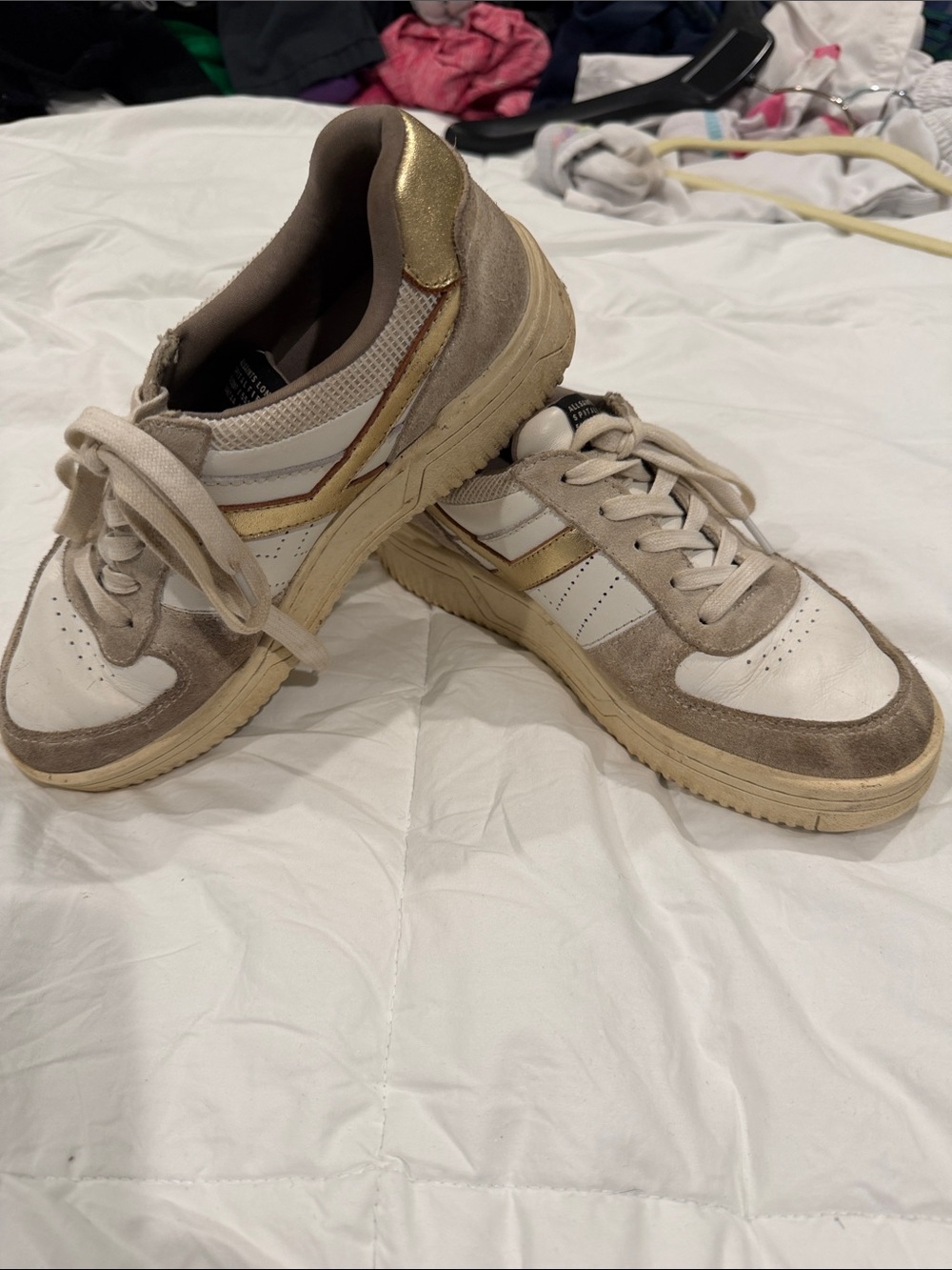 All Saints Men's White, Beige & Gold Sneakers
